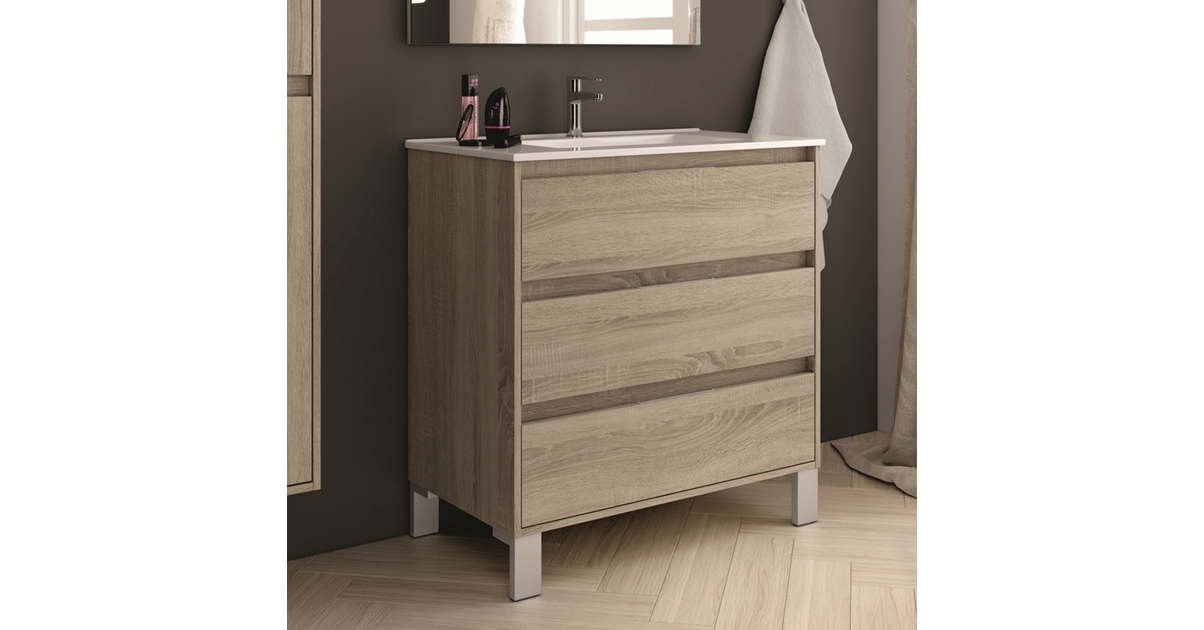 Meuble de salle de bain 3 tiroirs sans miroir TIRIS 3C - 100cm